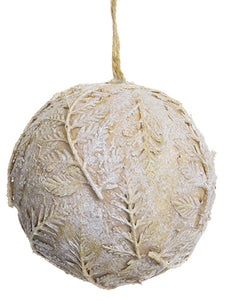 4" Leaf Pattern Ball Ornament  Beige (pack of 12)