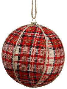 5" Plaid Ball Ornament  Red White (pack of 12)