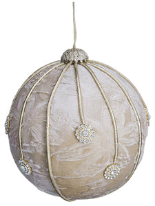 6" Rhinestone Printed Fabric Ball Ornament Beige Silver (pack of 6)