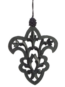 6.5" Wood Fleur-De-Lys Ornament Black (pack of 6)