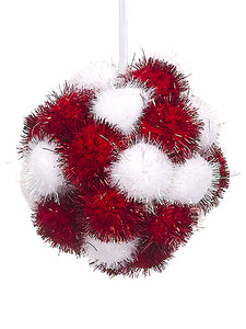4.5" Pompon Ball Ornament  Red White (pack of 6)