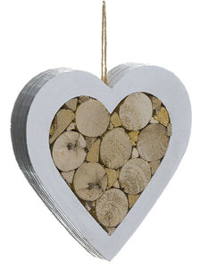 5" Wood Heart Ornament  White Brown (pack of 12)