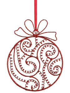 7" Glittered Flat Ball Ornament Red (pack of 24)
