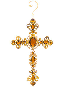 6.9"H X 4.5"W Rhinestone Filigree Cross Ornament Copper Gold (pack of 48)