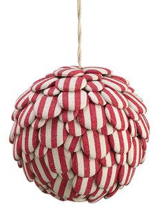 6.5" Stripe Button Ball Ornament Red Natural (pack of 2)