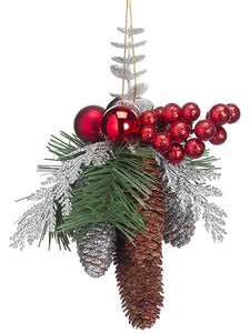 8"glittered Pine Cone/Ball/Pine Ornament Red Silver (pack of 12)