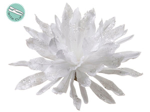 9" Iced Cactus Flower w/Clip  White (pack of 12)
