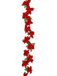 6' Mini Velvet Poinsettia Garland Red (pack of 6)