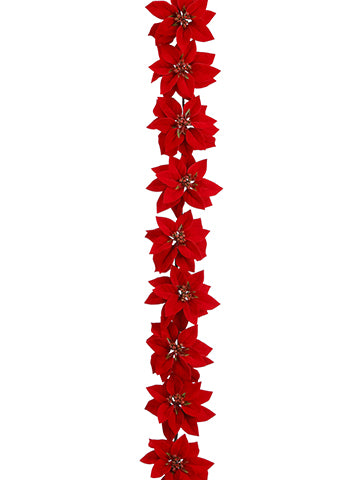 5' Velvet Poinsettia Garland  Red (pack of 2)