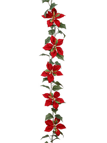 6' Garden Poinsettia Garland  Red Green (pack of 6)