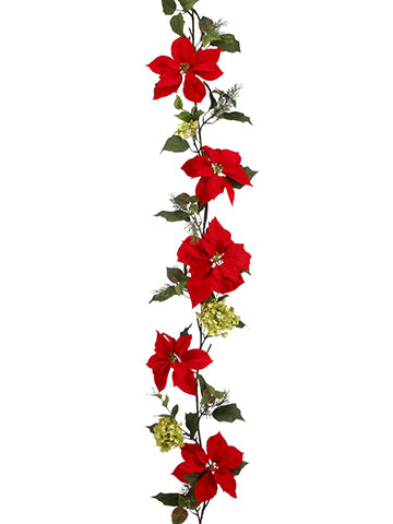 6' Poinsettia/Cedar/Hydrangea Garland Red Green (pack of 4)