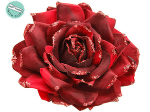7" Glittered Velvet Rose With Clip Burgundy (pack of 12)