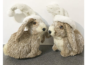 7" Snowed Bunny With Hat (2 ea/set) Brown White (pack of 2)