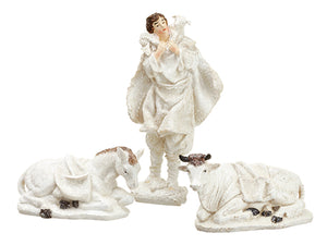 3"-7.5" Glittered Shepherd With Animals (3 ea/set) Glittered White (pack of 4)