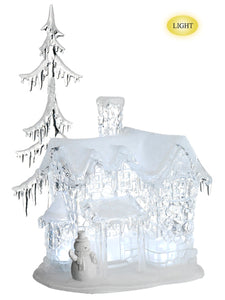 17.5" Glittered Acrylic House/Tree/Snowman w/Light (8 Music Battery Operated) Clear (pack of 1)