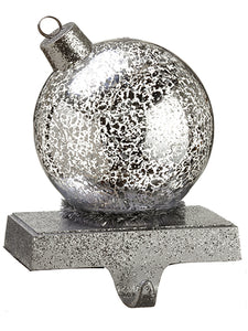 7" Ornament Ball Stocking Holder w/Light (battery Operated) Antique Silver (pack of 6)