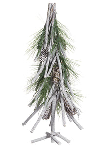 23" Pine Tree with Pine Cones  Green Gray (pack of 6)