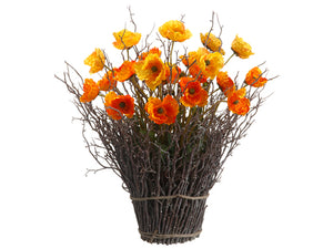 22" Poppy Standing Twig Bundle in Re-Shippable Box Yellow Orange (pack of 1)