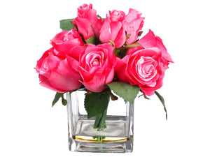 8" Rose in Glass Vase  Rose (pack of 4)