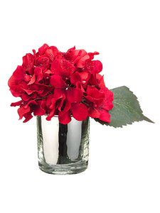 7" Glittered Hydrangea in Glass Vase 2 Each/Set in Re-Shippable Box Red Glittered (pack of 1)